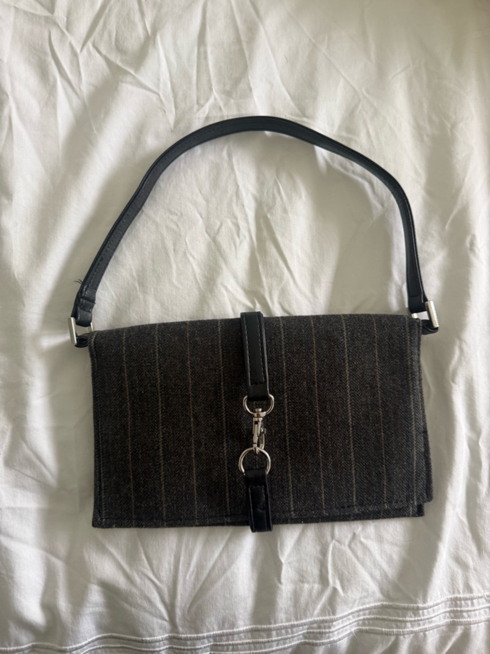 Womens Black Pinstripe Shoulder Bag